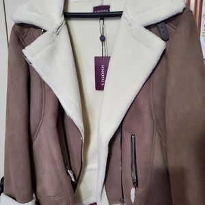 Vigoss Tan Brushed Leather Shearling Coat 3x